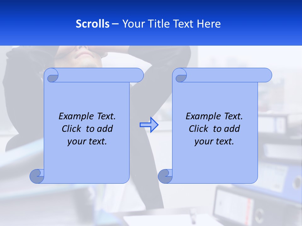 A Man Sitting At A Desk With His Head In His Hands PowerPoint Template