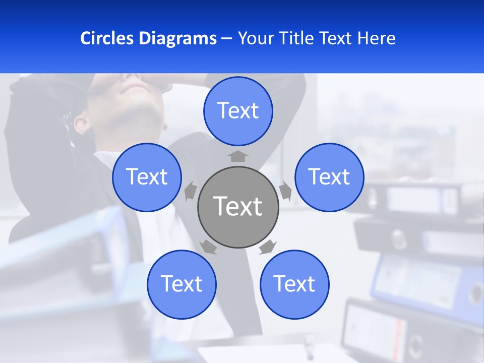 A Man Sitting At A Desk With His Head In His Hands PowerPoint Template