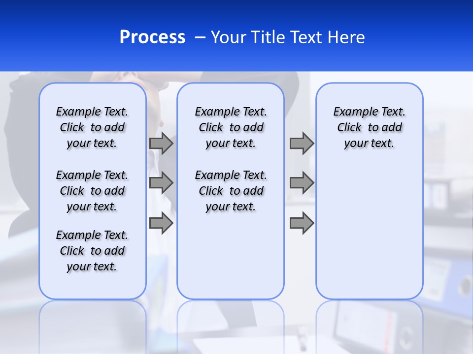 A Man Sitting At A Desk With His Head In His Hands PowerPoint Template