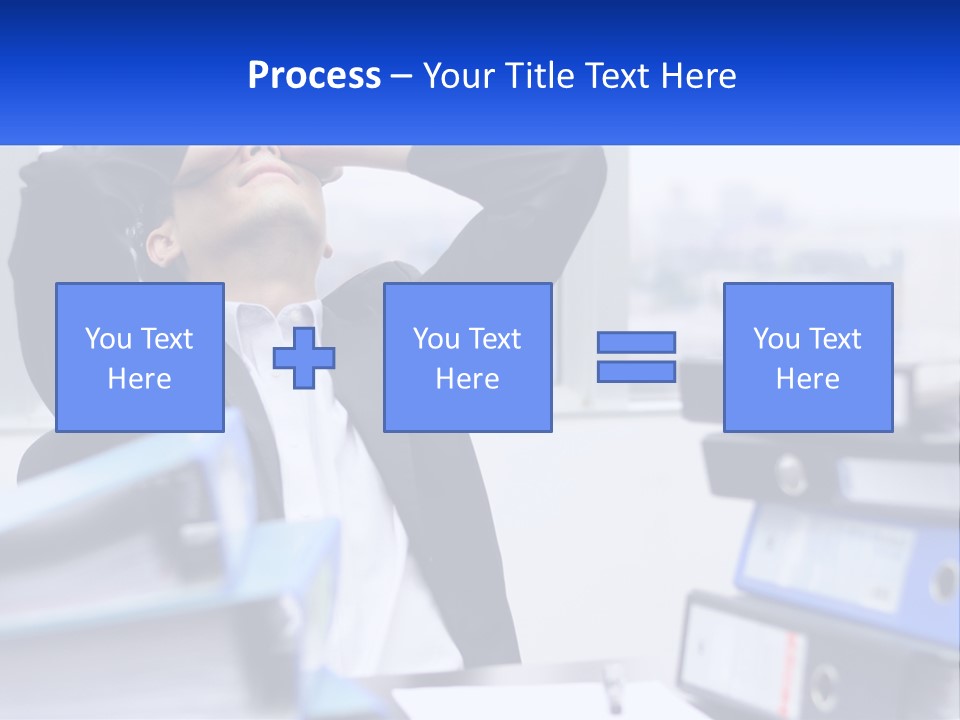 A Man Sitting At A Desk With His Head In His Hands PowerPoint Template
