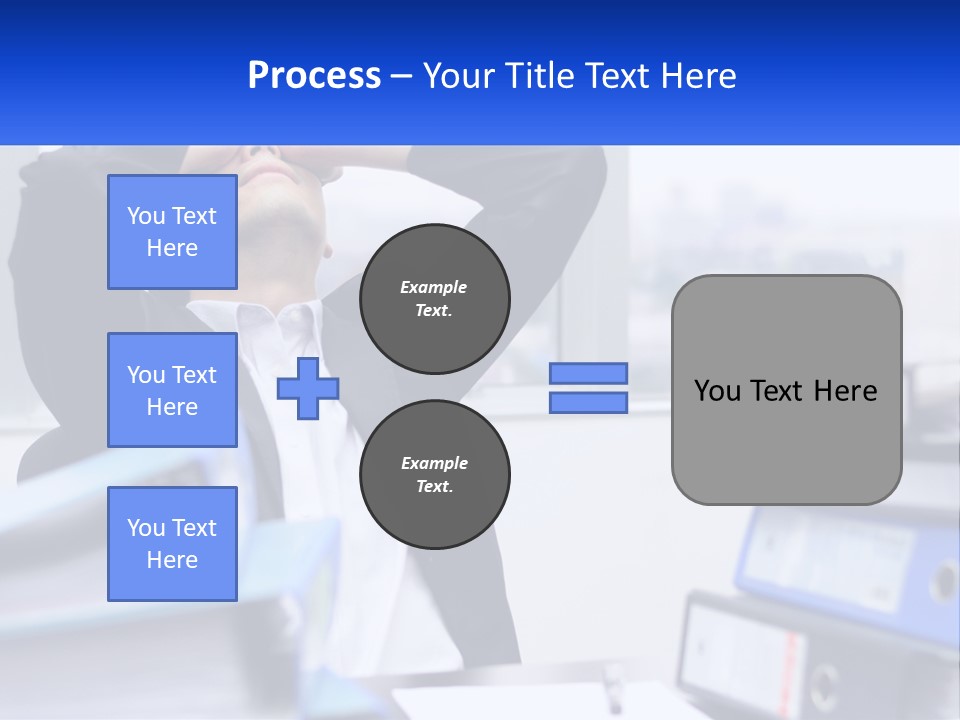 A Man Sitting At A Desk With His Head In His Hands PowerPoint Template