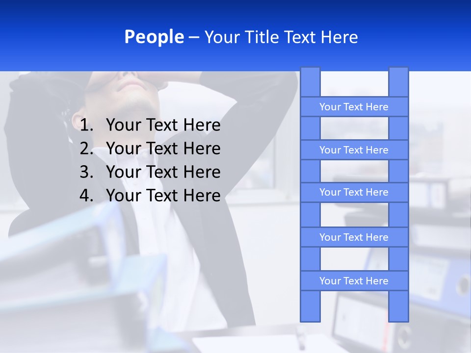 A Man Sitting At A Desk With His Head In His Hands PowerPoint Template