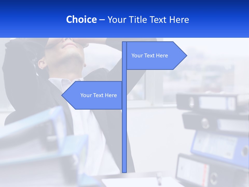 A Man Sitting At A Desk With His Head In His Hands PowerPoint Template