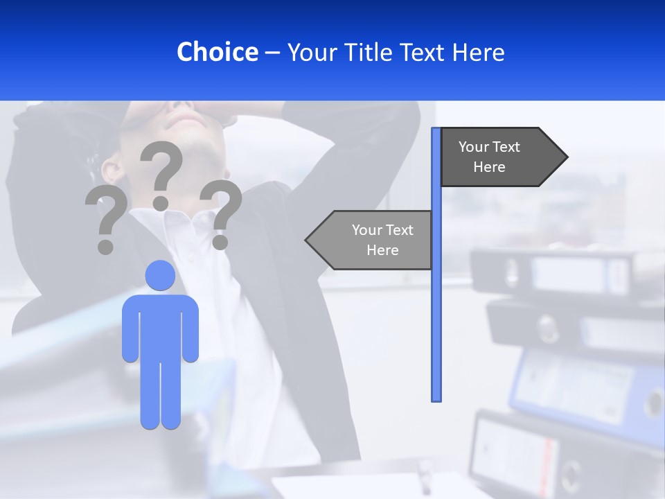 A Man Sitting At A Desk With His Head In His Hands PowerPoint Template