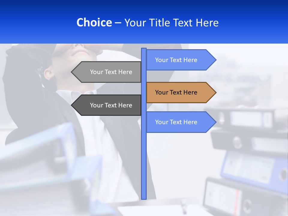A Man Sitting At A Desk With His Head In His Hands PowerPoint Template