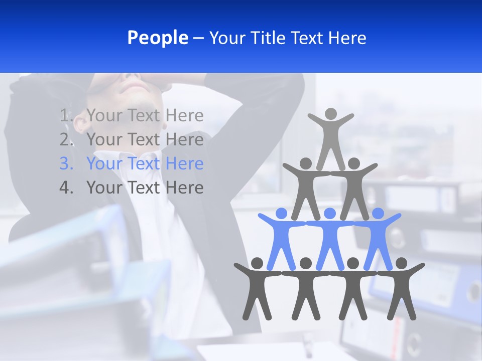 A Man Sitting At A Desk With His Head In His Hands PowerPoint Template