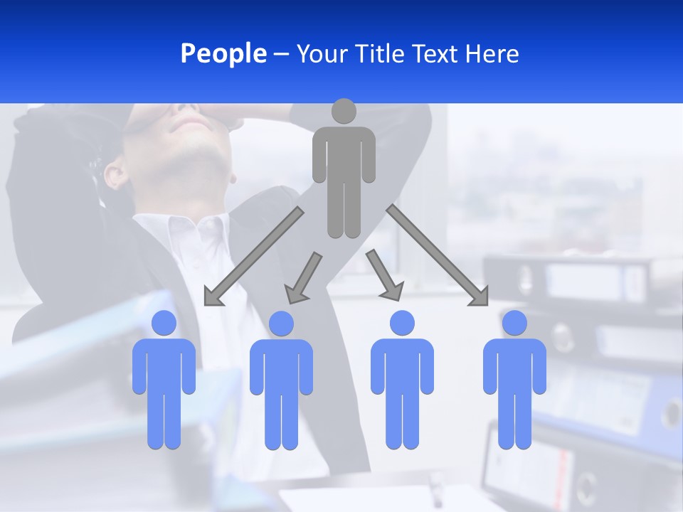 A Man Sitting At A Desk With His Head In His Hands PowerPoint Template