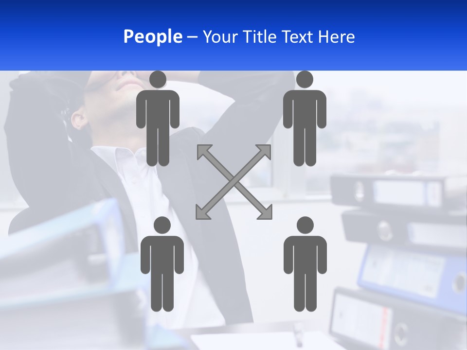 A Man Sitting At A Desk With His Head In His Hands PowerPoint Template