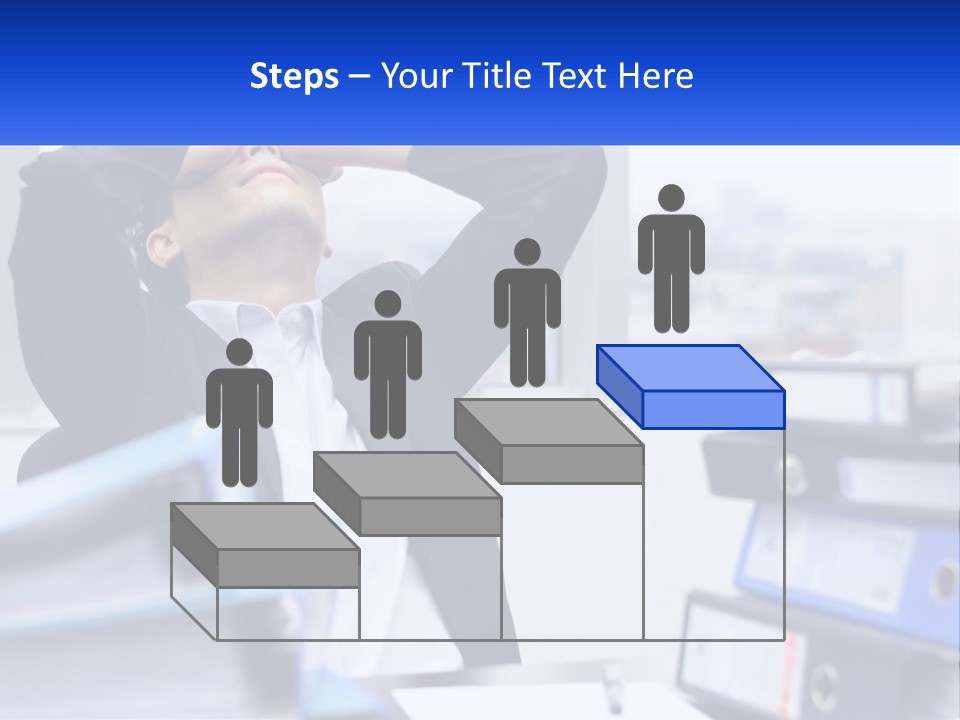 A Man Sitting At A Desk With His Head In His Hands PowerPoint Template