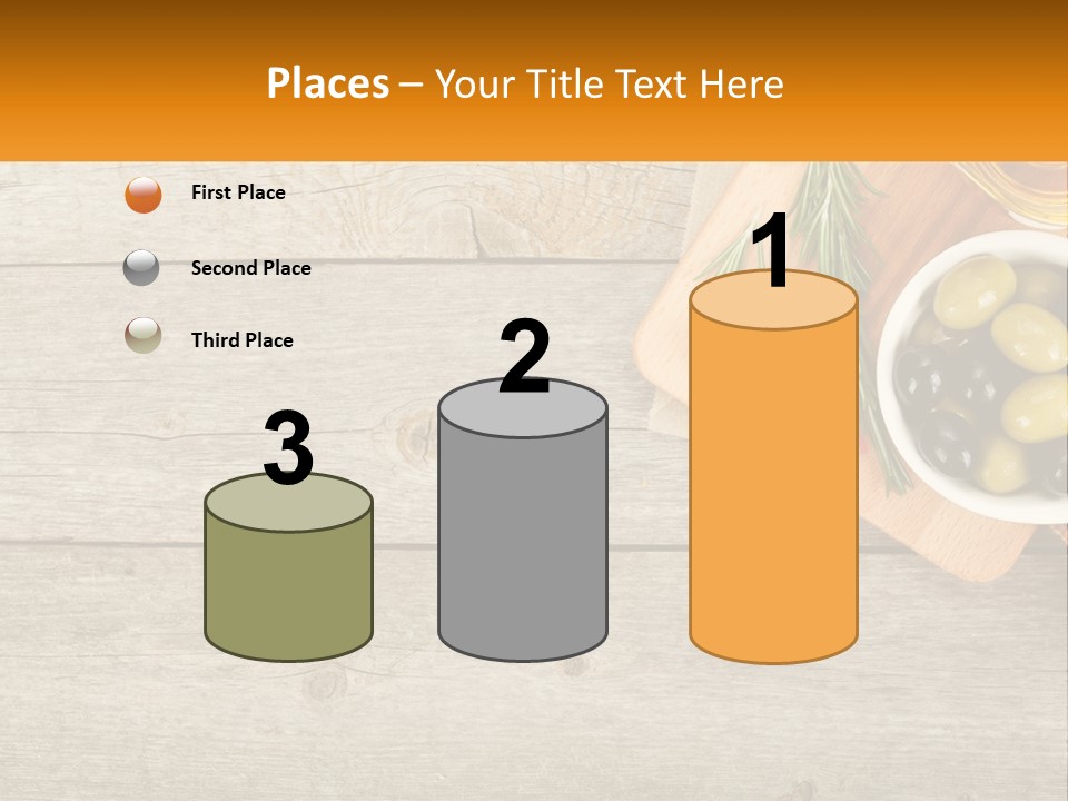 A Wooden Table Topped With Olives And A Bowl Of Olives PowerPoint Template