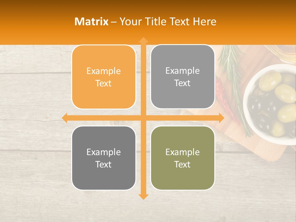 A Wooden Table Topped With Olives And A Bowl Of Olives PowerPoint Template