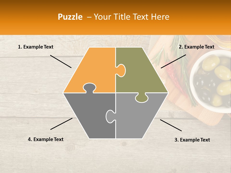 A Wooden Table Topped With Olives And A Bowl Of Olives PowerPoint Template