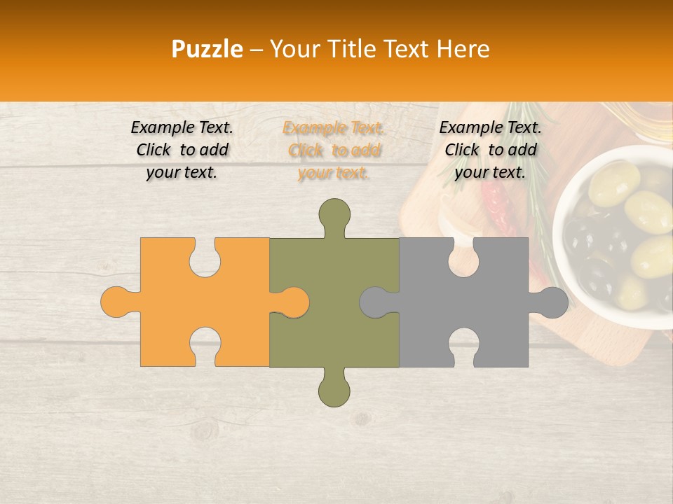 A Wooden Table Topped With Olives And A Bowl Of Olives PowerPoint Template