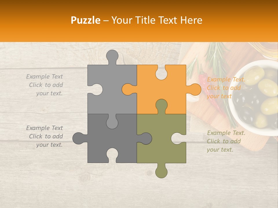 A Wooden Table Topped With Olives And A Bowl Of Olives PowerPoint Template