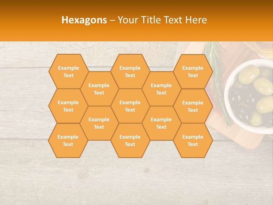 A Wooden Table Topped With Olives And A Bowl Of Olives PowerPoint Template