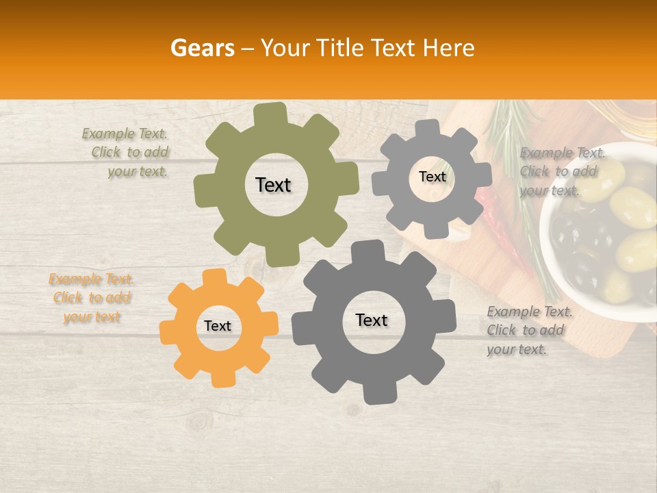 A Wooden Table Topped With Olives And A Bowl Of Olives PowerPoint Template