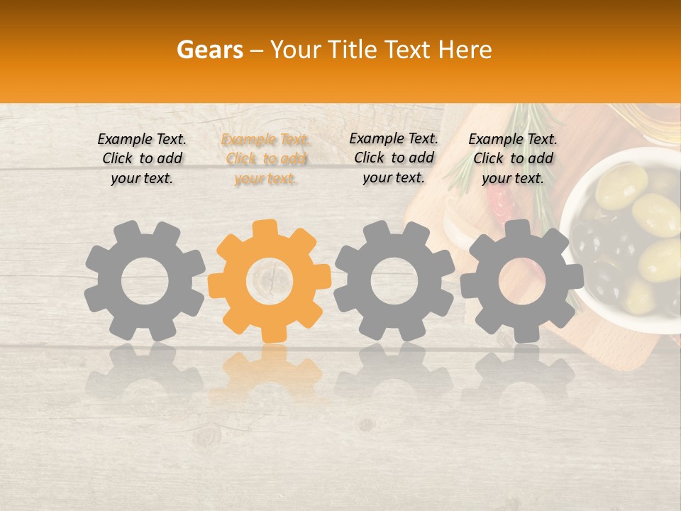 A Wooden Table Topped With Olives And A Bowl Of Olives PowerPoint Template