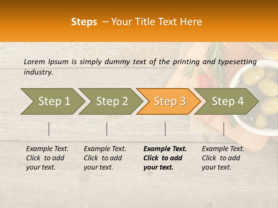 A Wooden Table Topped With Olives And A Bowl Of Olives PowerPoint Template