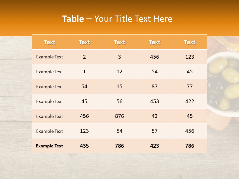 A Wooden Table Topped With Olives And A Bowl Of Olives PowerPoint Template