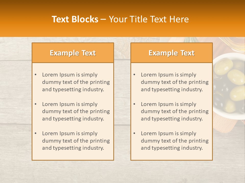 A Wooden Table Topped With Olives And A Bowl Of Olives PowerPoint Template