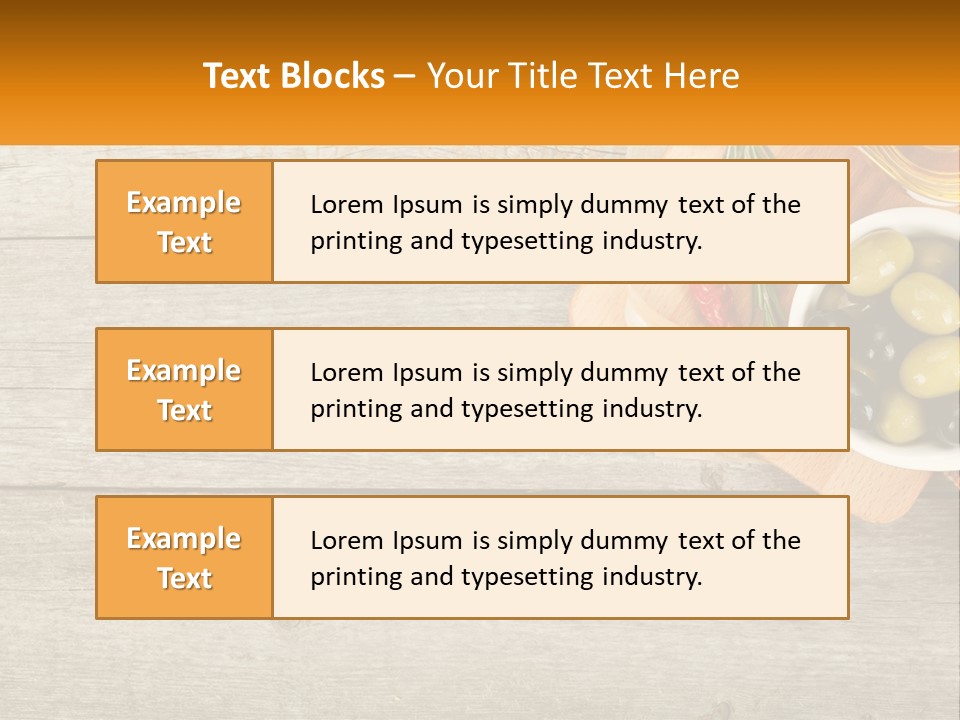 A Wooden Table Topped With Olives And A Bowl Of Olives PowerPoint Template