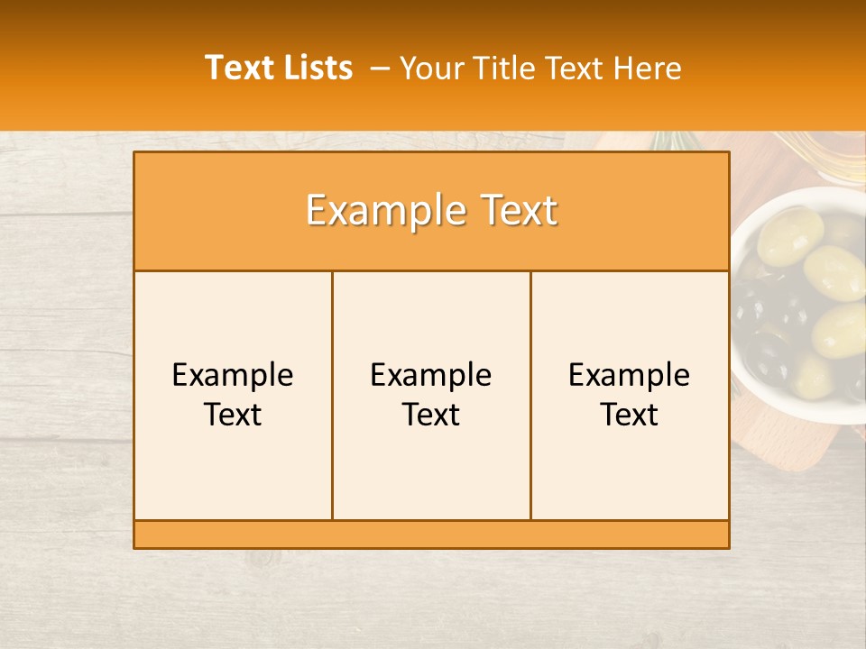 A Wooden Table Topped With Olives And A Bowl Of Olives PowerPoint Template