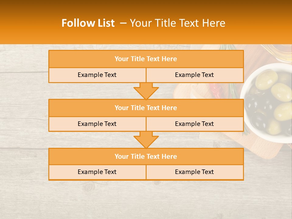 A Wooden Table Topped With Olives And A Bowl Of Olives PowerPoint Template