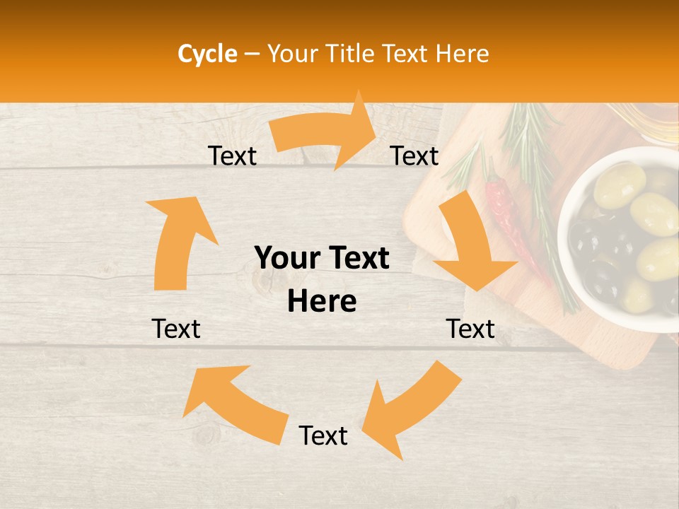 A Wooden Table Topped With Olives And A Bowl Of Olives PowerPoint Template