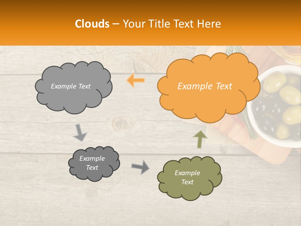 A Wooden Table Topped With Olives And A Bowl Of Olives PowerPoint Template