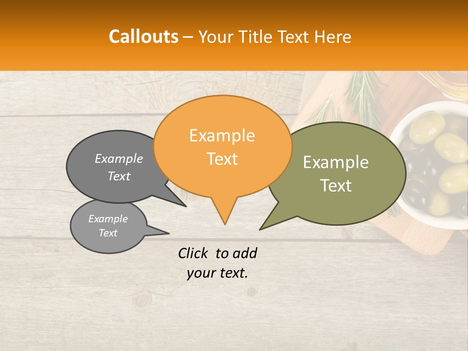 A Wooden Table Topped With Olives And A Bowl Of Olives PowerPoint Template