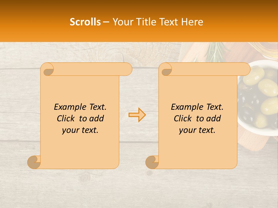 A Wooden Table Topped With Olives And A Bowl Of Olives PowerPoint Template
