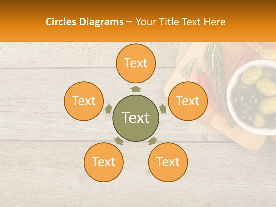 A Wooden Table Topped With Olives And A Bowl Of Olives PowerPoint Template