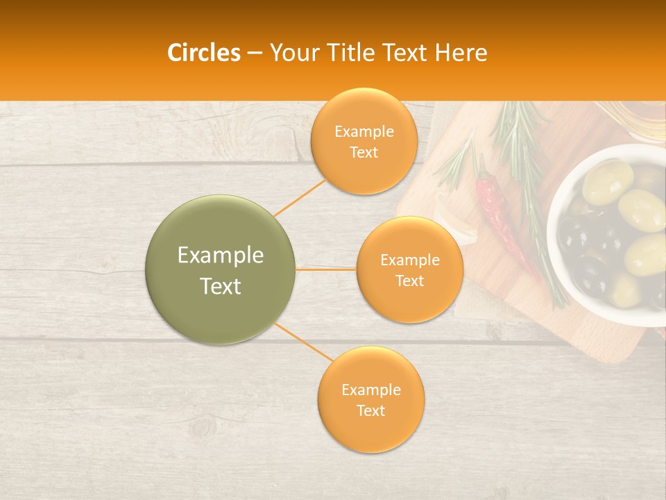 A Wooden Table Topped With Olives And A Bowl Of Olives PowerPoint Template