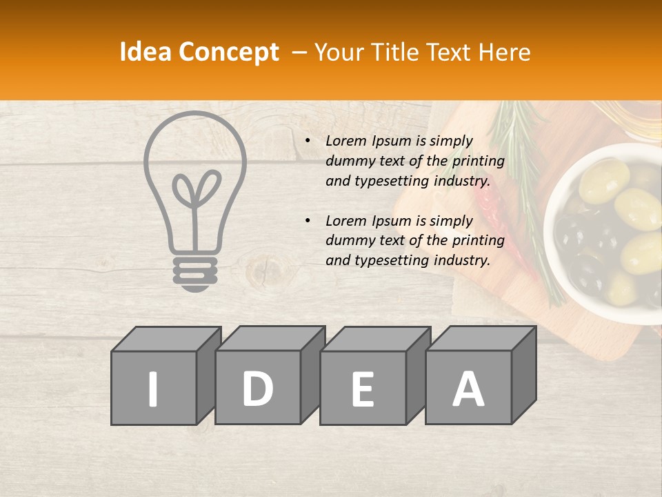 A Wooden Table Topped With Olives And A Bowl Of Olives PowerPoint Template