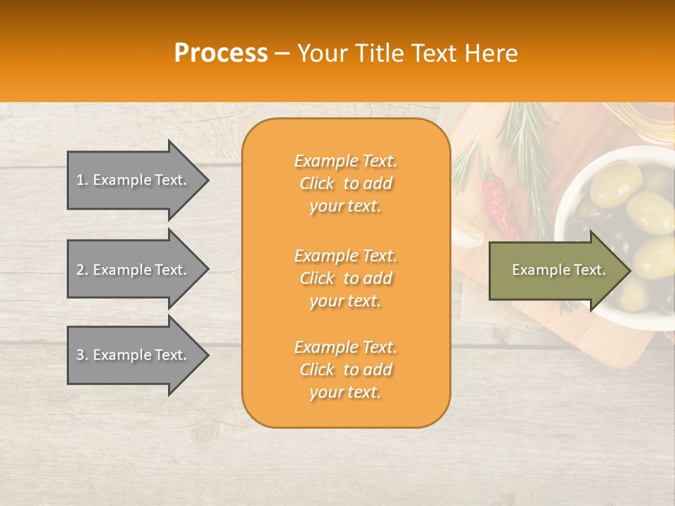 A Wooden Table Topped With Olives And A Bowl Of Olives PowerPoint Template