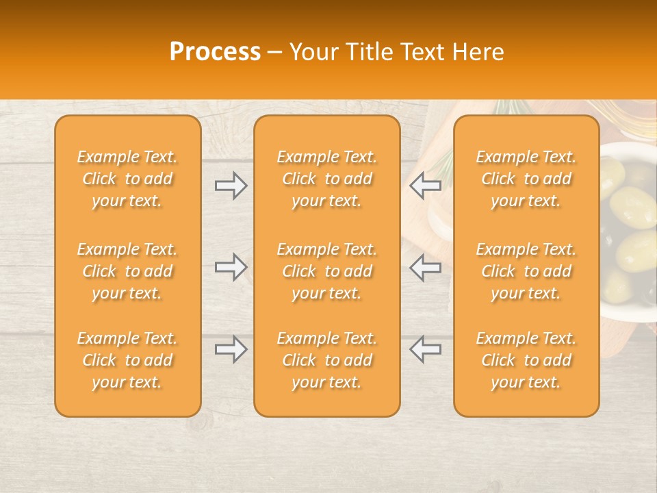A Wooden Table Topped With Olives And A Bowl Of Olives PowerPoint Template