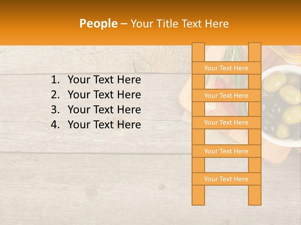 A Wooden Table Topped With Olives And A Bowl Of Olives PowerPoint Template