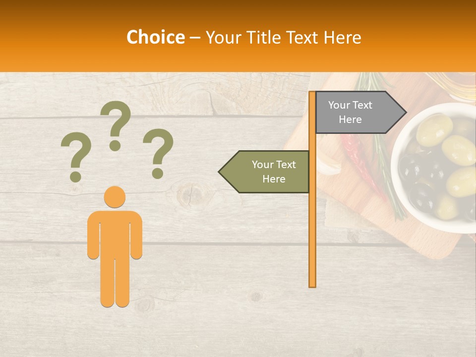 A Wooden Table Topped With Olives And A Bowl Of Olives PowerPoint Template