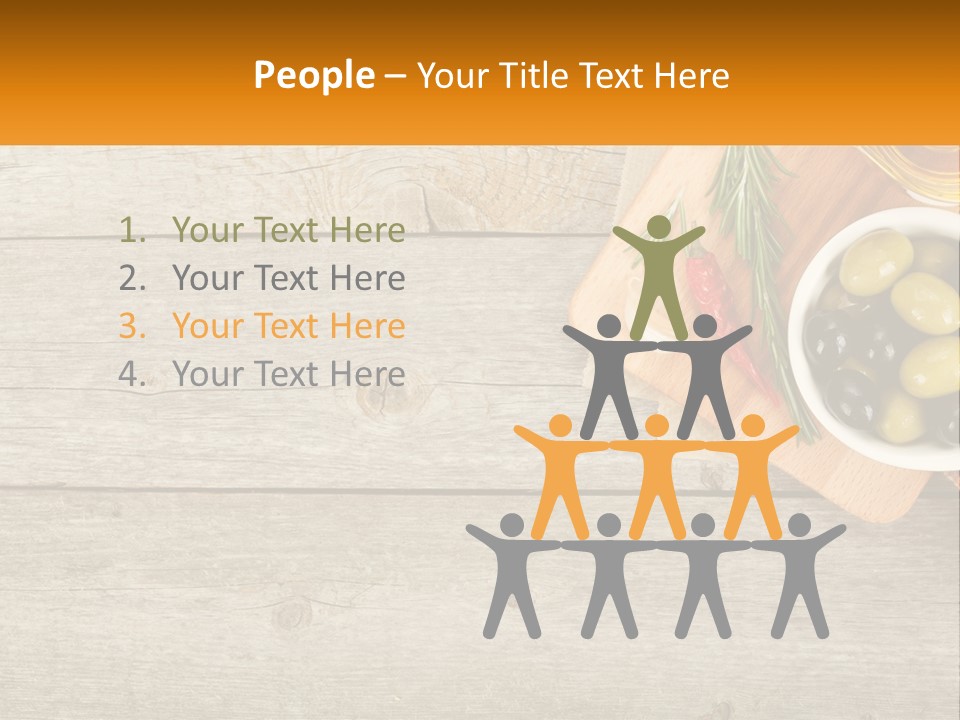 A Wooden Table Topped With Olives And A Bowl Of Olives PowerPoint Template