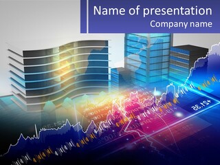 A Business Powerpoint Presentation With Buildings And Graphs PowerPoint Template