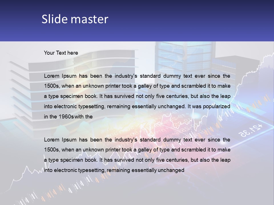 A Business Powerpoint Presentation With Buildings And Graphs PowerPoint Template