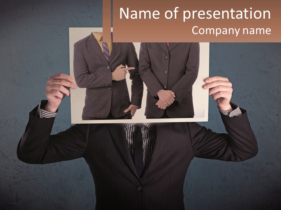 A Man In A Suit Holding Up A Picture Of Himself PowerPoint Template