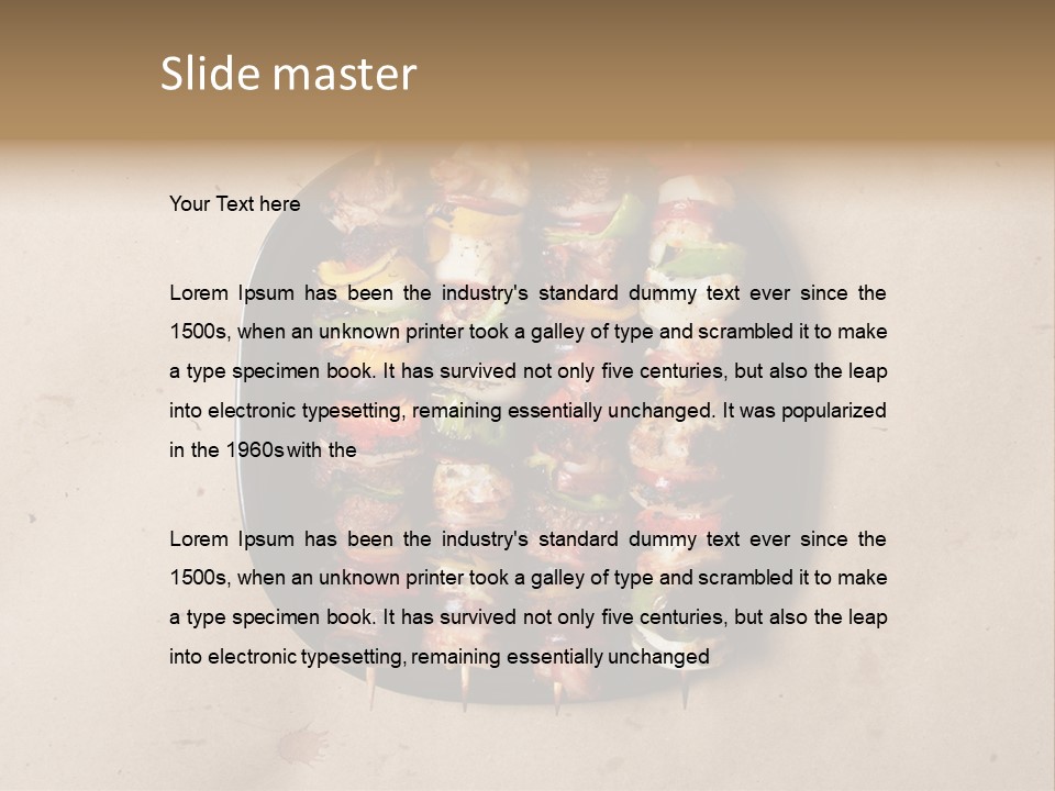 A Plate Of Skewered Meat And Vegetables On Skewers PowerPoint Template