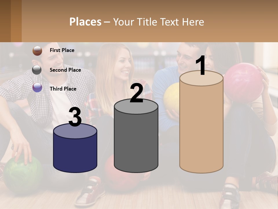 A Group Of People Sitting On The Floor With Bowling Balls PowerPoint Template