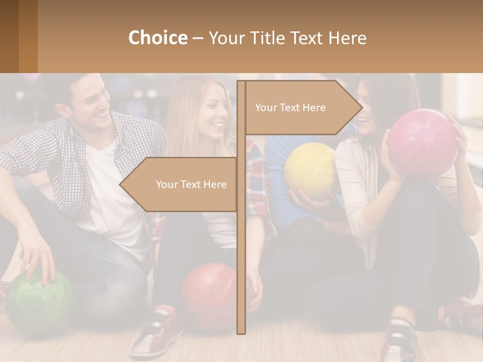 A Group Of People Sitting On The Floor With Bowling Balls PowerPoint Template