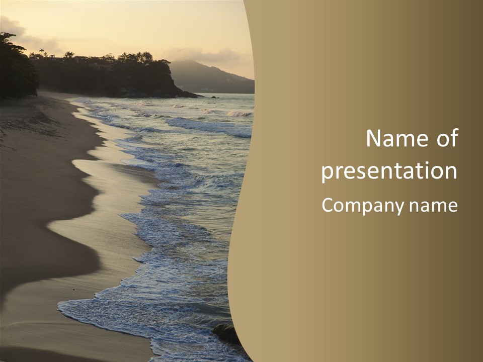A Sandy Beach With Waves Coming In From The Ocean PowerPoint Template