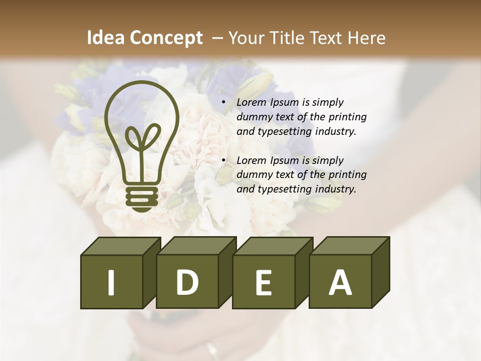 A Woman In A Wedding Dress Holding A Bouquet Of Flowers PowerPoint Template