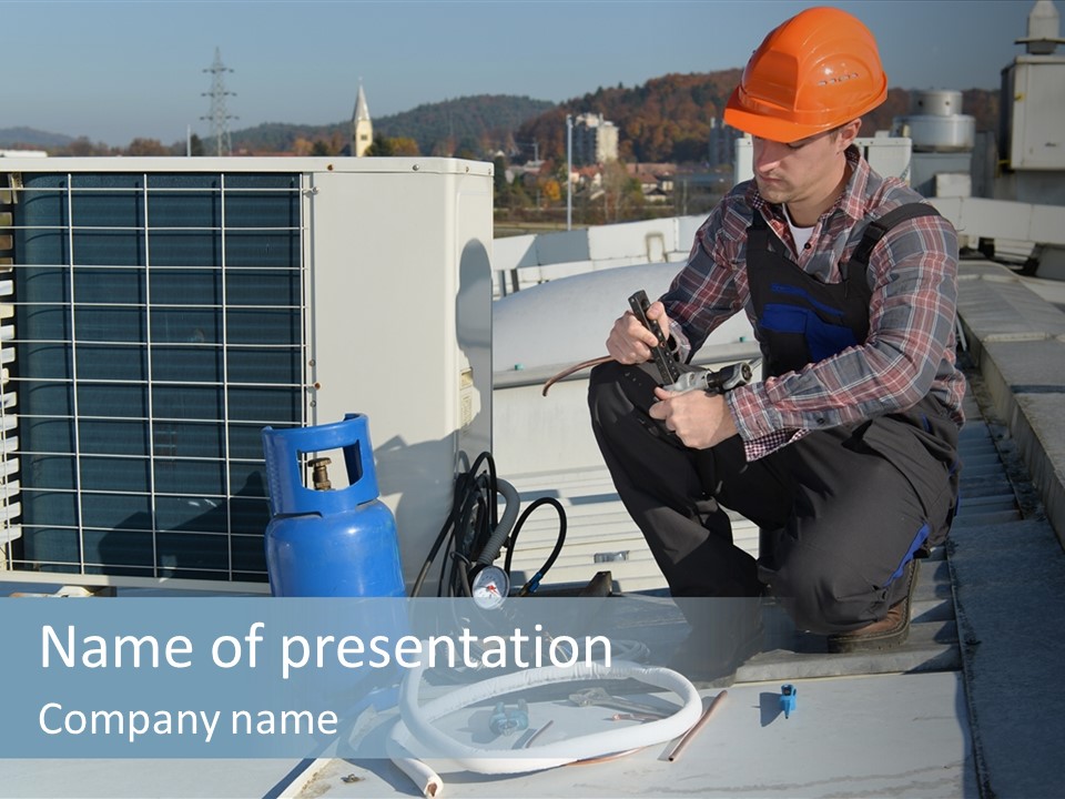 A Man In An Orange Helmet Working On A Roof PowerPoint Template