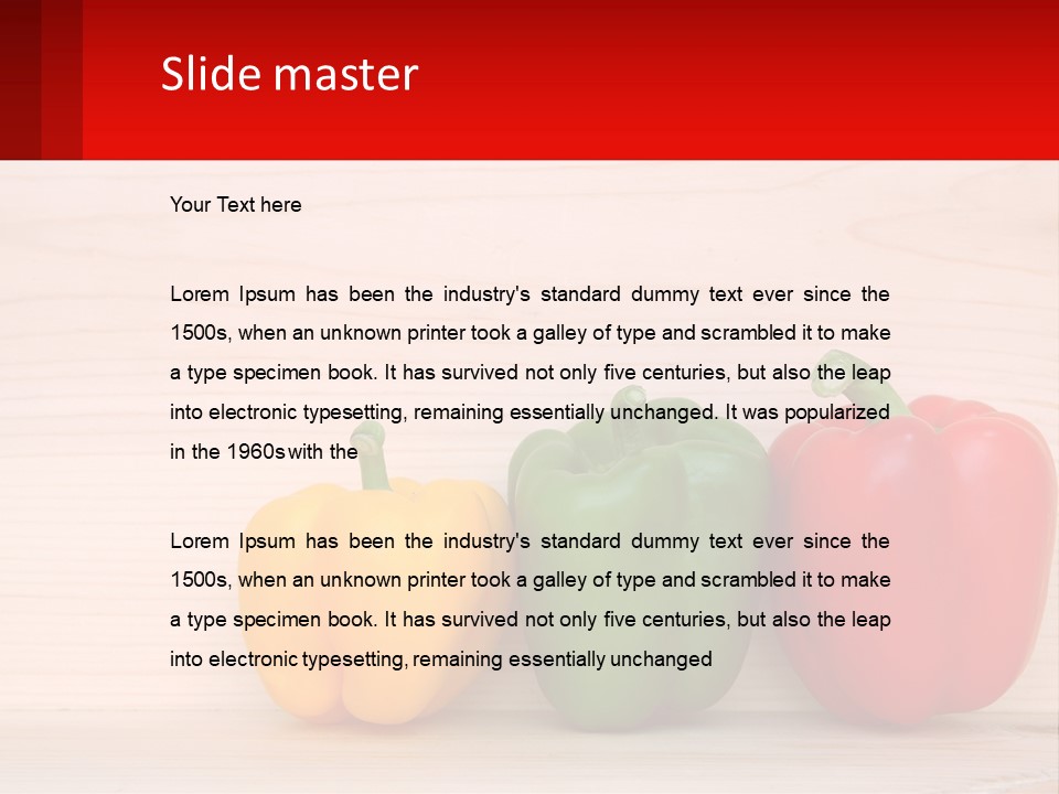 A Row Of Peppers Sitting On Top Of A Wooden Table PowerPoint Template