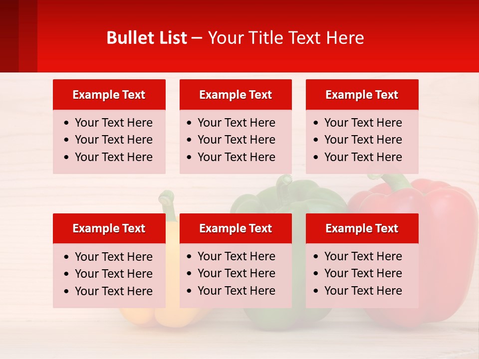 A Row Of Peppers Sitting On Top Of A Wooden Table PowerPoint Template